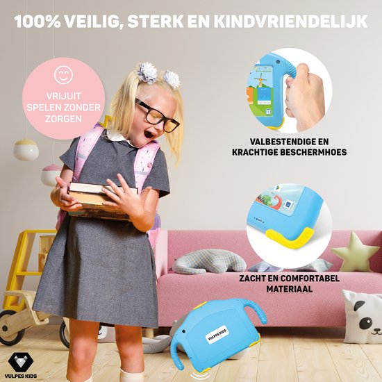 Vulpes Goods® Kids - Kinder Tablet - Tablet Kids - Parent Control App - 100% kindersicher - 3500 mAh - Android 10 Go - Inkl. integrierter Schutzhülle, Bildschirmschutz & Augenschutz - 32 GB - Mit Touchscreen-Stift- PRO Version
