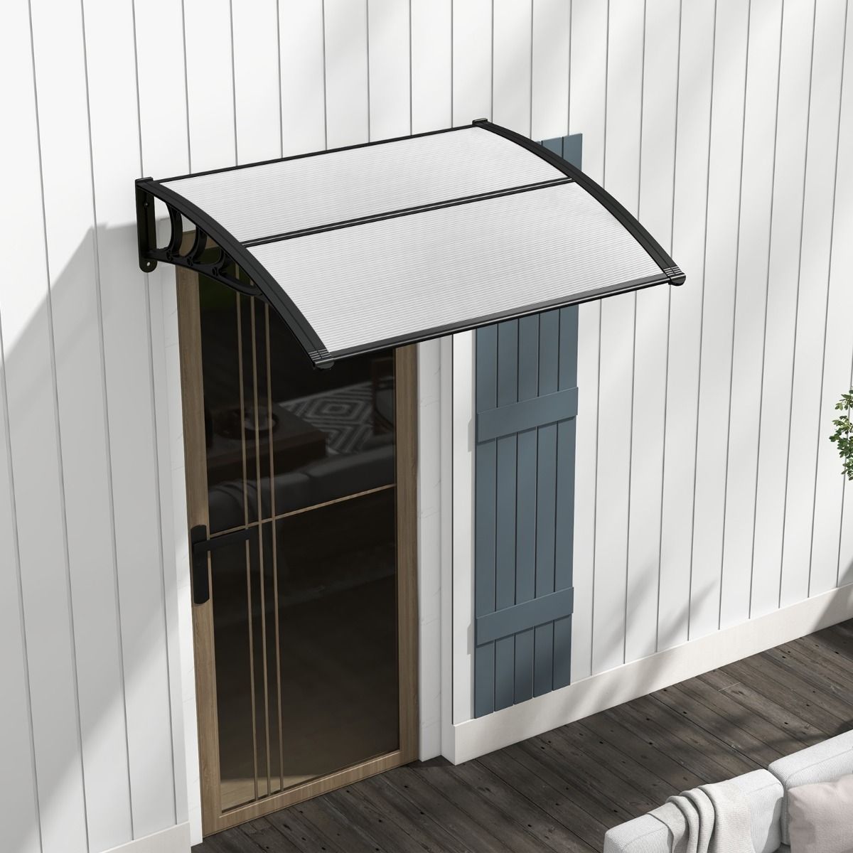 Coast Terrassentür-Markise – Schutz vor Sonne und Regen – Polycarbonat-Paneel – grau – 102 x 99 cm