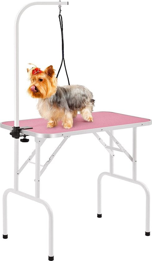 Yaheetech Hundepflege-Tisch – 100 kg – Verstellbar – Zusammenklappbar – Rosa