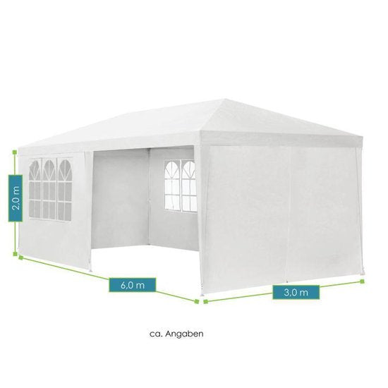 Partyzelt mit Seitenwänden - 3x6M - Weiß