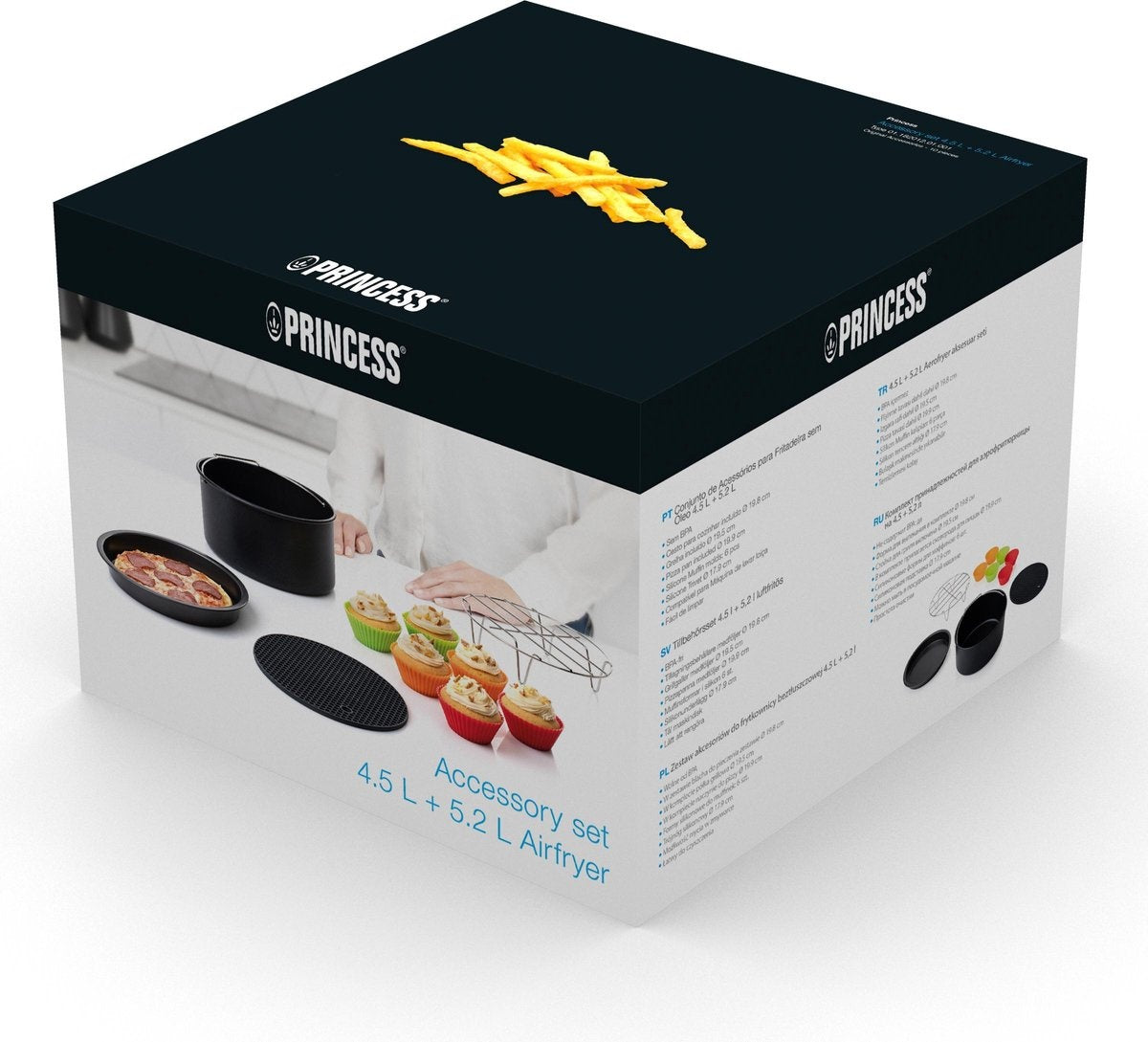 Princess 182012 Airfryer Accessory Set 10-teilig - Zubehör für Heißluftfritteuse - Grillrost - Pizzapfanne - Muffin-Set - Backblech - Untersetzer aus Silikon