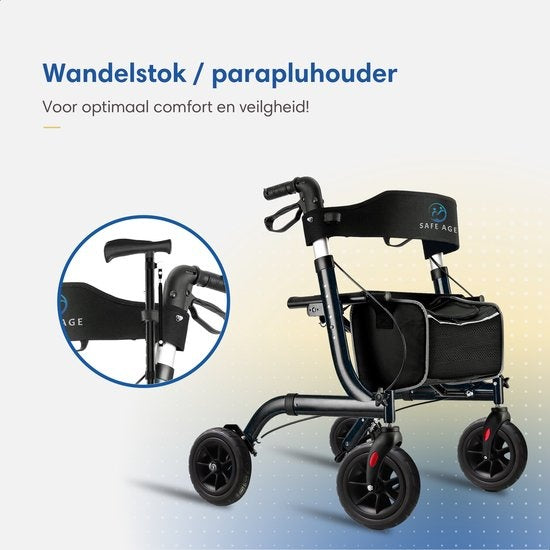SafeLife Rollator - Verstellbar, faltbar & mit Sitzfunktion - 137 kg Tragfähigkeit - 70 x 61 x 95 cm - Schwarz