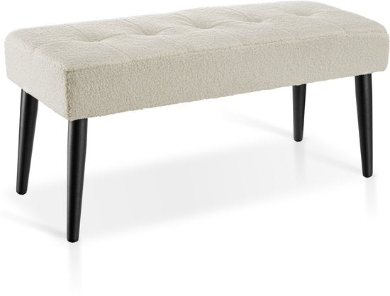 tectake® Gepolsterte Bank – 95 x 38 x 45 cm – Steppmuster – Belastbarkeit 220 kg – Sitzbank – Flurbank – Bank für Wohnzimmer, Schlafzimmer, Esszimmer – Bouclé, cremefarben