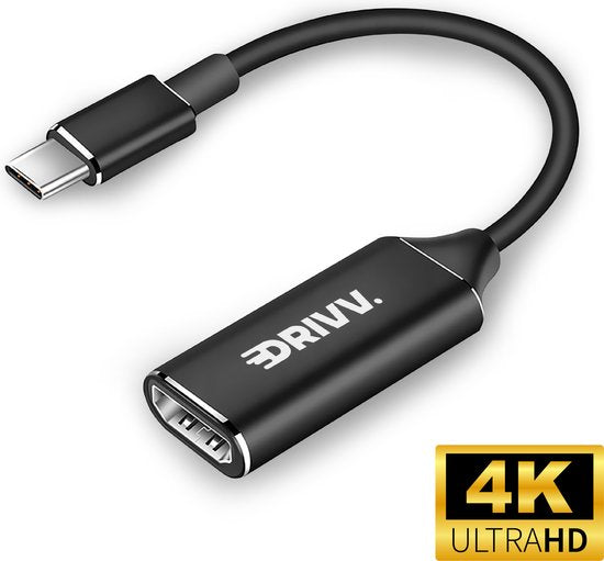 Drivv. USB C zu HDMI Adapter - Unterstützt 4K 30Hz - Konverter - Typ C zu HDMI - Thunderbolt 3 - Schwarz