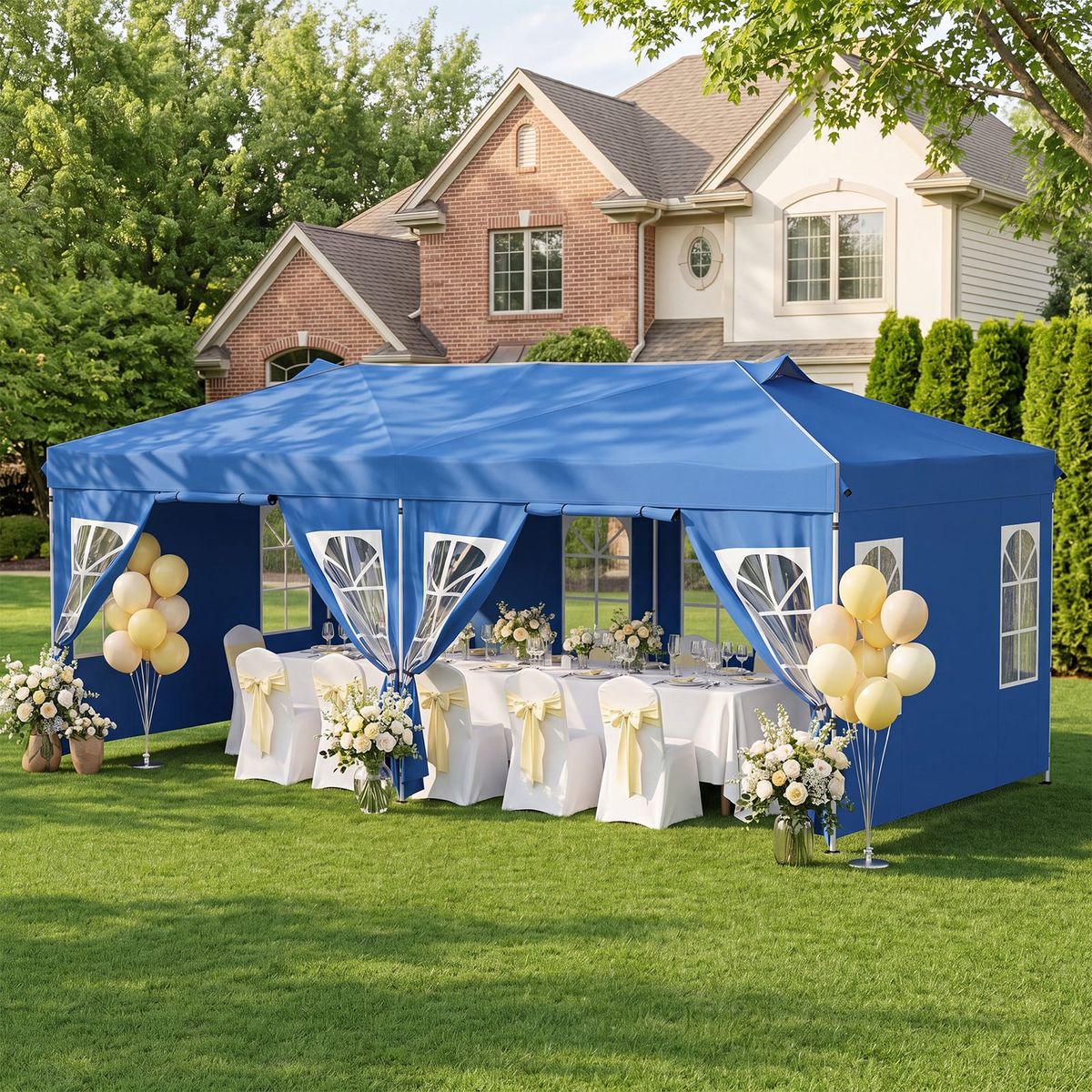 Faltbares Partyzelt „Coast“ – 3 x 6 Meter – höhenverstellbar – 6 Seitenwände – blau
