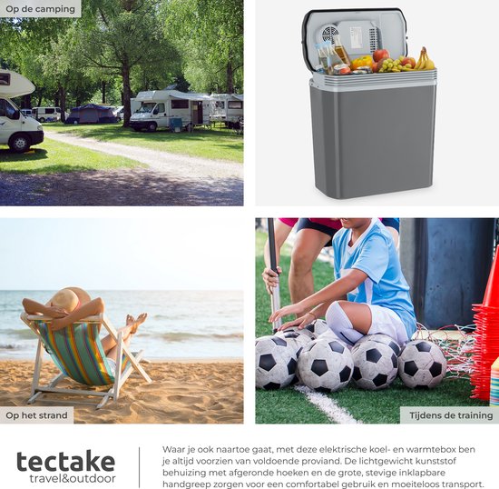 tectake® Kühlbox – elektrisch – 24 Liter – Tragegriff – Auto-Thermobox – Warmhaltebox – 12-V- und 230-V-Ladegerät – Camping-Kühlschrank – Kühlen und Heizen