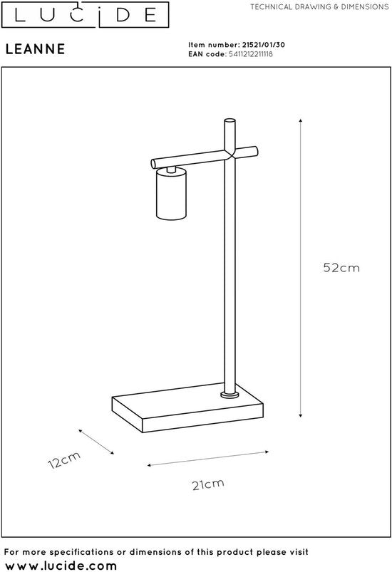 Lucide LEANNE – Tischlampe – 1xE27 – Schwarz