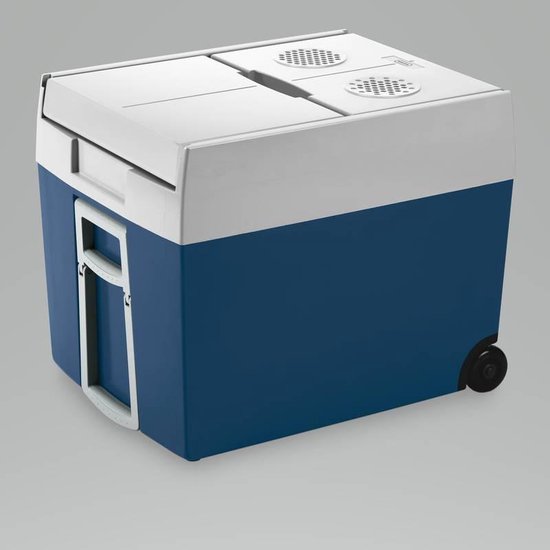 Mobicool MT48W thermoelektrische Kühlbox mit Rollen – 48 l – 12/230 V – blau/weiß