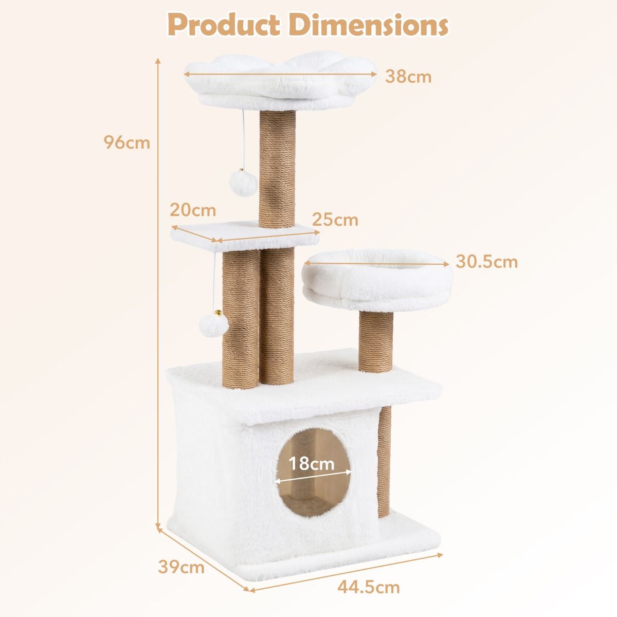 Coast Kratzbaum – blumenförmige Aussichtsplattform – Katzenhäuschen und Schlafplatz – beige, 96 cm