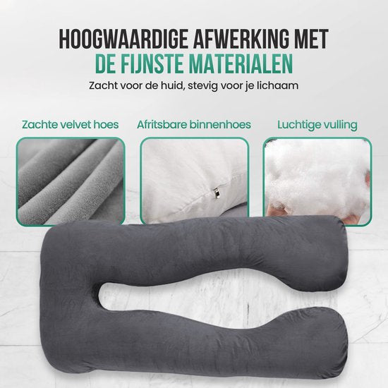 Avalo Schwangerschaftskissen XXL 280 cm – U-förmiges Stillkissen & Seitenschlafkissen – Body Pillow – Körperkissen – Dunkelgrau