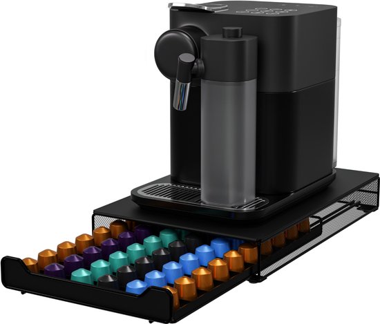 KitchenBrothers Kaffeekapselhalter – Kapselhalter – Passend für Nespresso – 60 Kapseln – Kapselhalter – Mit Schublade – Schwarz
