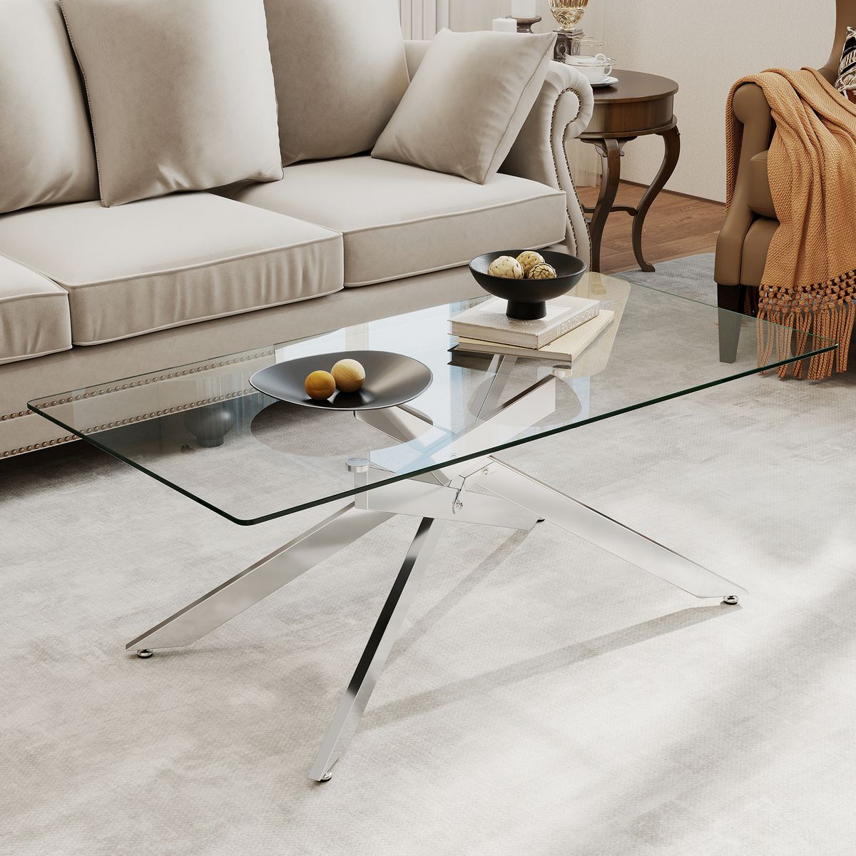 Coast Couchtisch – gehärtetes Glas – modernes Design – silber 120 x 60 x 45,5 cm