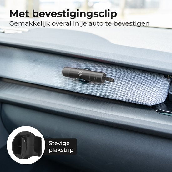Nuvance Sicherheitshammer – Nothammer – inkl. selbstklebender Halterung und Testglas – Gurtschneider – Auto-Hammer – Sicher unterwegs – Schwarz