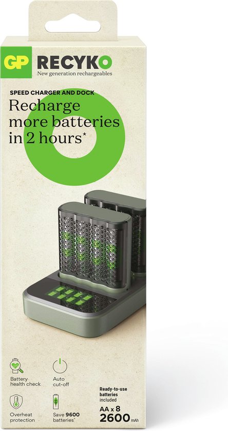 GP ReCyko M451D - Schnell-Ladegerät AA/AAA + wiederaufladbare Batterien 8xAA 2600mAh + Docking Station