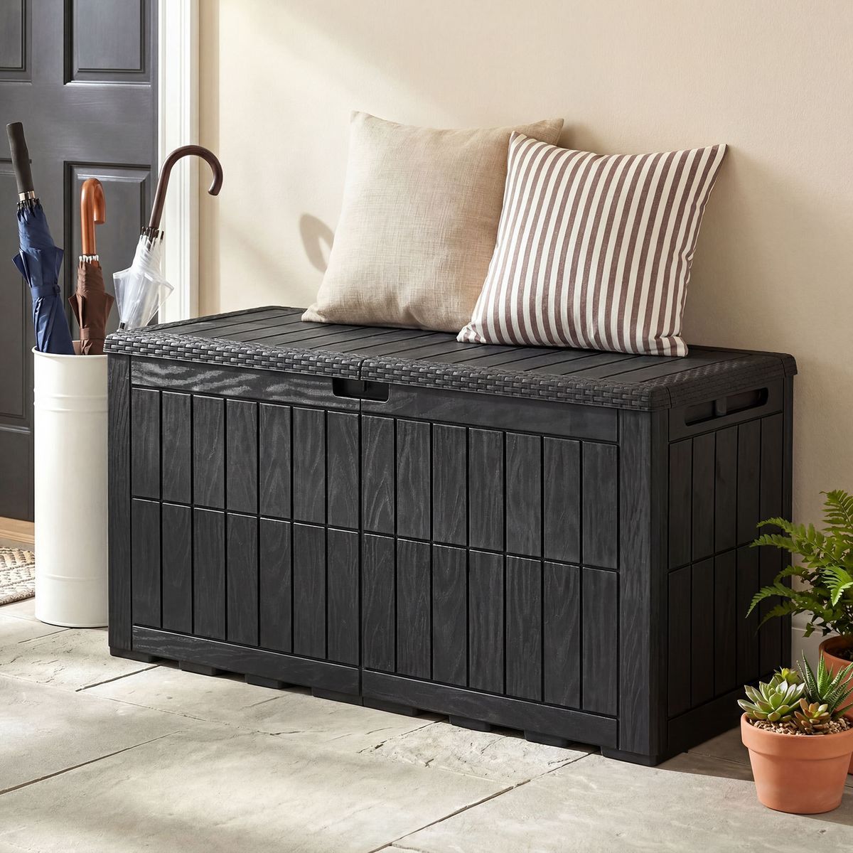 Coast Garten-Aufbewahrungsbox – 380 l Fassungsvermögen – 2-in-1-Bank und Kissenbox – schwarz