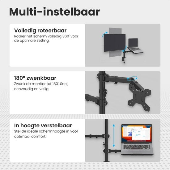 Auronic Monitorarm - 2 Bildschirme - 13 bis 27 Zoll - Verstellbar - Stahl - Schwarz