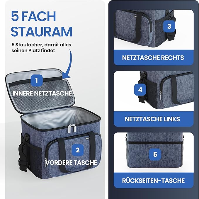 Heroism Große faltbare Kühltasche - Isolierte Kühltasche, Thermotasche, auslaufsicher und wasserdicht - Picknick- und Lunch-Tasche - 30 L - Dunkelgrau