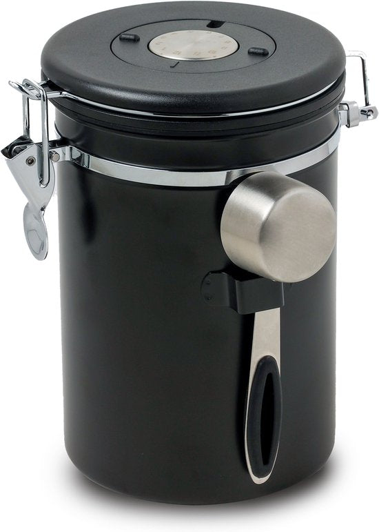 Castagnola Kaffeevorratsbehälter 1,8L - Mattschwarz - Luftdicht mit CO2-Auslass - 600 Gramm - 12,5 x 12,5 x 19 cm