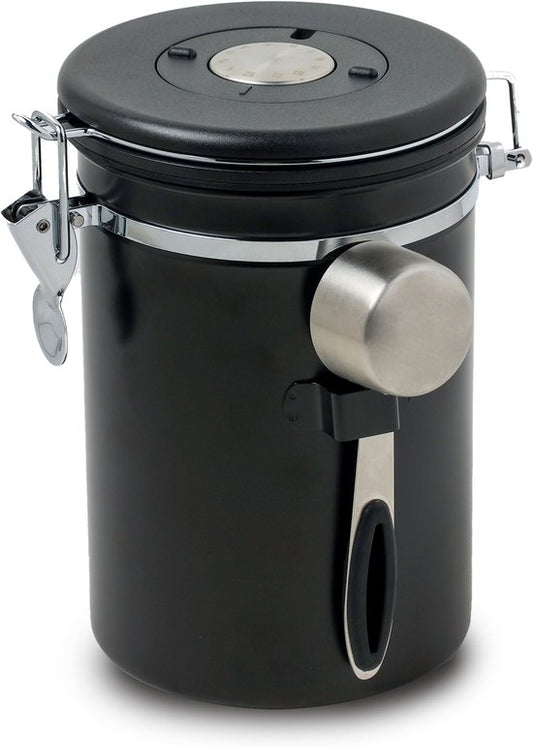 Castagnola Kaffeevorratsbehälter 1,8L - Mattschwarz - Luftdicht mit CO2-Auslass - 600 Gramm - 12,5 x 12,5 x 19 cm