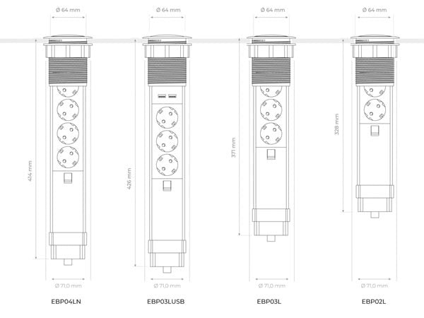 Perel Pop-Up Power Block mit 3 Steckdosen - 2 X Usb - geerdet