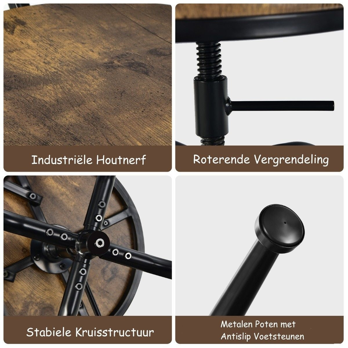 Coast Barstuhl 2er Set - Industriel - Barhocker - drehbar und höhenverstellbar - braun
