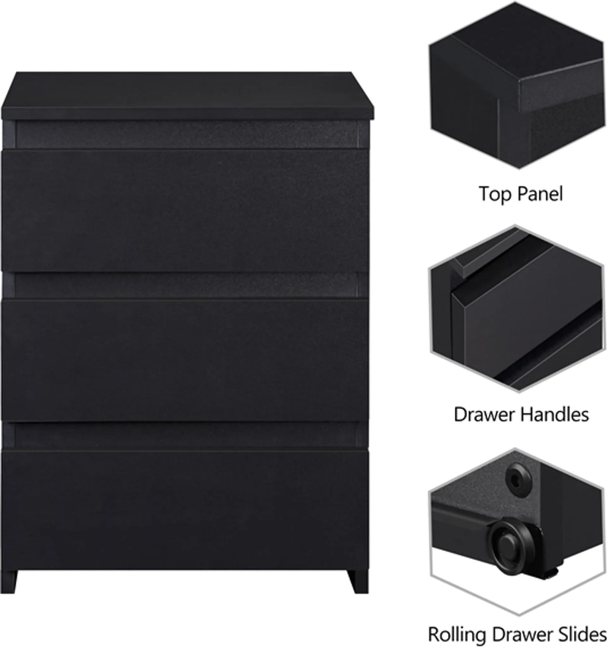 Yaheetech – Stilvoller Nachttisch mit 3 Schubladen, 45,5 x 35,5 x 60,5 cm – Elegantes Schwarz – MDF