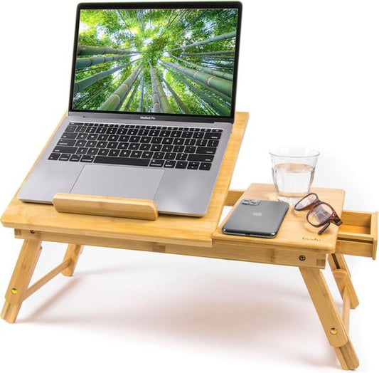 Budu Laptoptisch - Betttisch - Sofatisch - Verstellbarer Laptoptisch - Laptoptisch Bambusholz - Laptopständer - Frühstückstisch - Frühstück im Bett