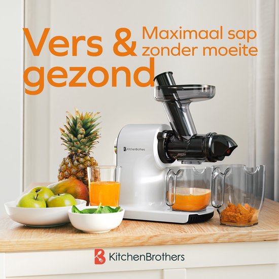 KitchenBrothers Slowjuicer - Kompakt - Entsafter - Gemüse- und Obstpresse - 45 mm - 500 ml - Weiß