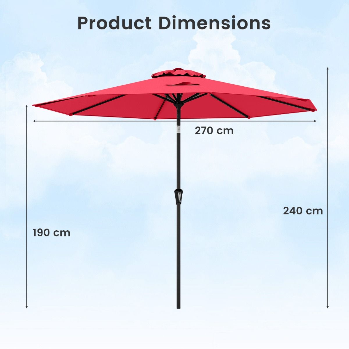 Coast Terrassen-Sonnenschirm 270 cm Weinrot - Kippbarer großer Sonnenschirm mit Kurbel, UV-Schutz und belüfteter Sonnenschirmhaube
