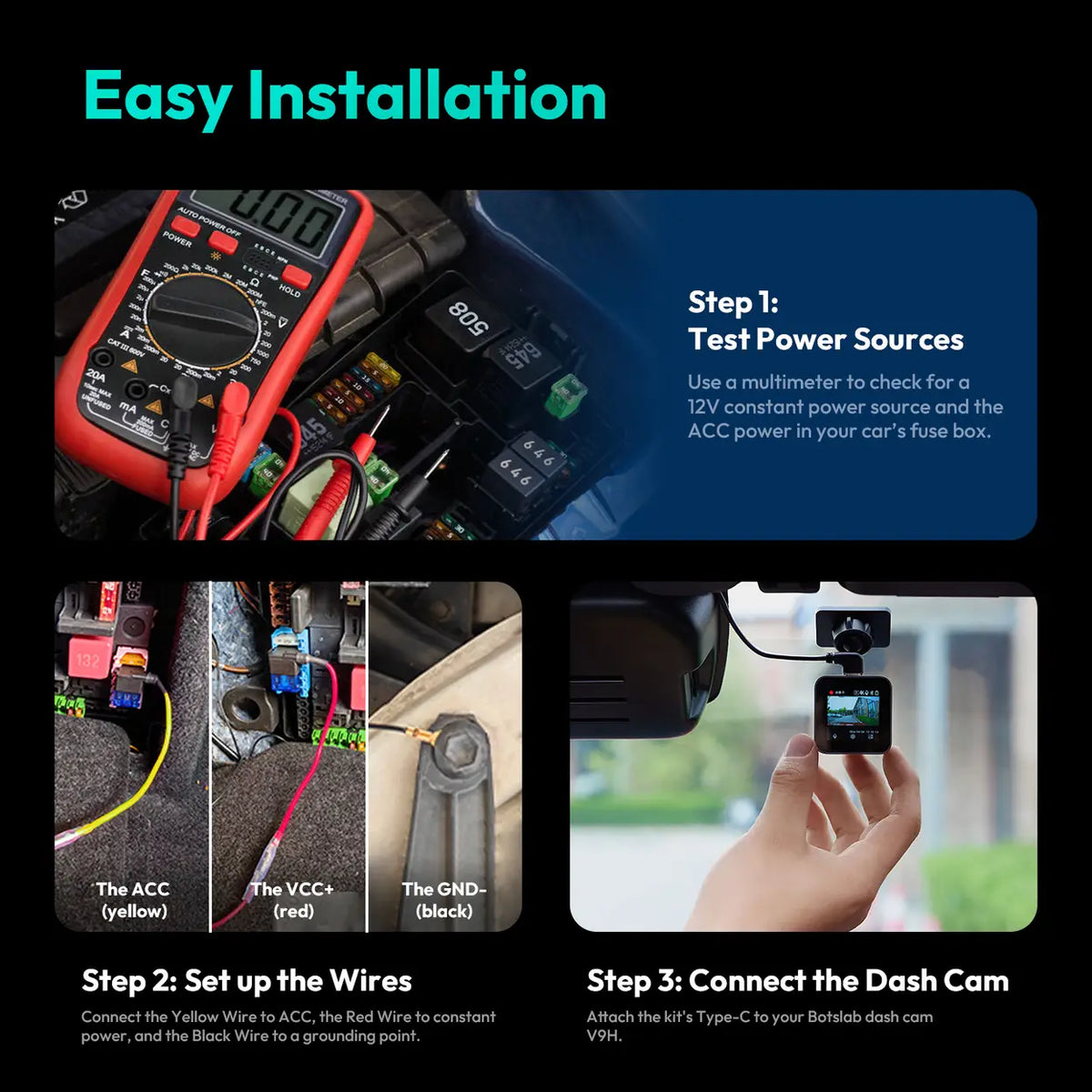 Botslab Dashcam-Festverdrahtungssatz – USB-C – G980H-Serie
