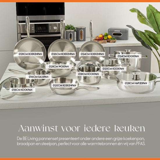 ELLE Gourmet Classique Edelstahl-Wokpfanne mit Deckel - Ø 28 cm - PFAS-frei - Induktion