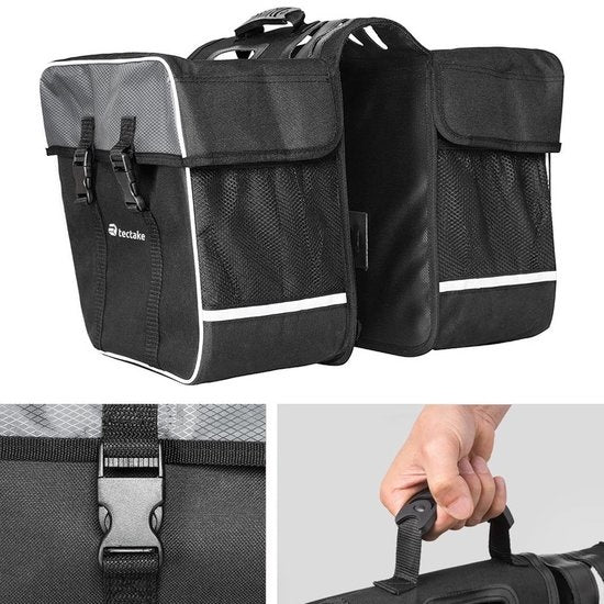 tectake - Doppelte Fahrradtasche - 35 l - Schwarz/Grau