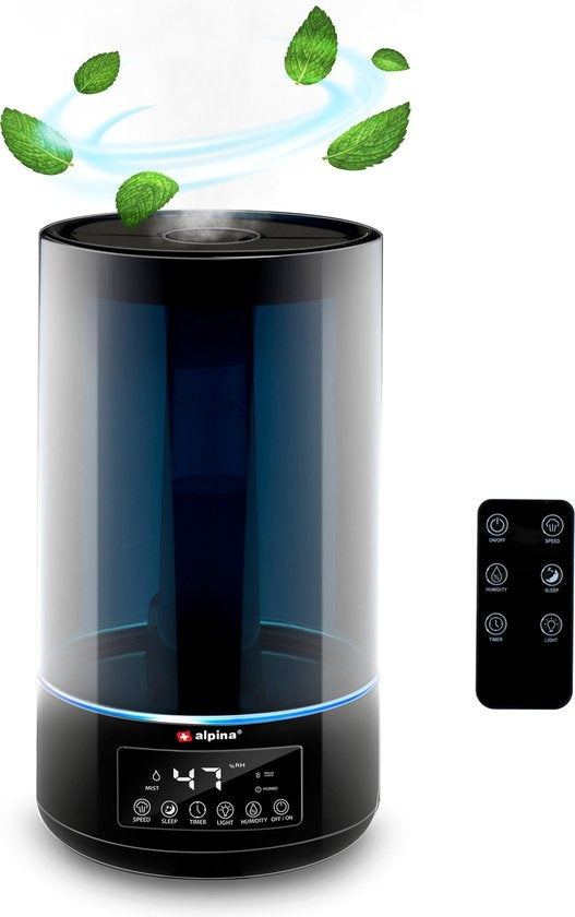 alpina Luftbefeuchter 4.3L - Luftbefeuchter - Aroma Diffuser mit Timer - Fernbedienung - Schwarz