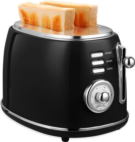 MOA Retro-Toaster - 6 Heizstufen - 2 extra breite Schlitze - 850W - Aufwärm- und Auftaufunktion - Schwarz - T3B