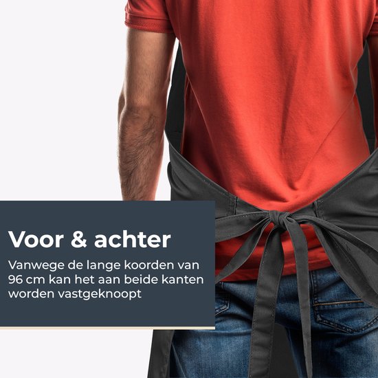 Küchenschürze - Wasser- und schmutzabweisend - Professionelle Kochschürze - Schürze für Damen und Herren - Catering-Schürze - Unisex - Verstellbare Schnalle - Extra große Fächer - Grau