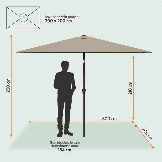 LifeGoods Sonnenschirm - Garten - 200x300cm - 30° neigbar - Wasserdicht - UPF50+ - Taupe