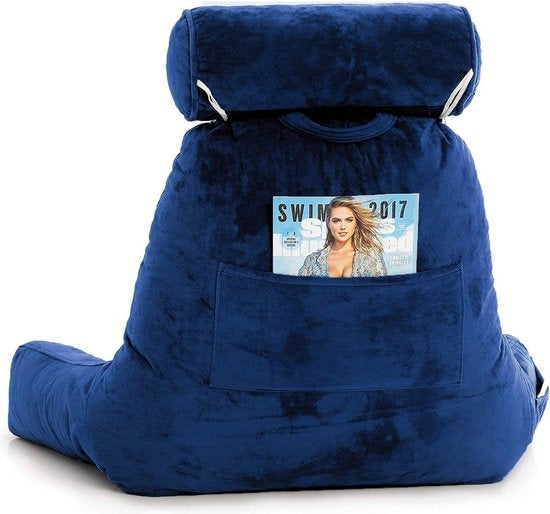 Ella - Lesekissen mit Nackenrolle - Entspannungskissen - Stütze für den unteren Rücken - Samt Marineblau