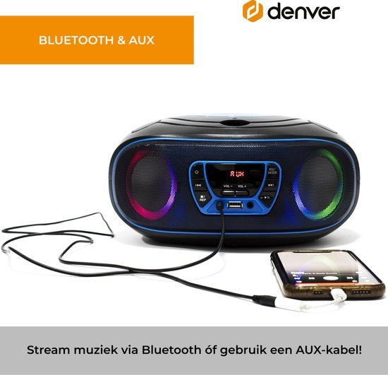 Denver Tragbares Radio CD-Player Kinder - Bluetooth - Lichteffekte - Boombox - AUX - FM - TCL212BT - Blau
