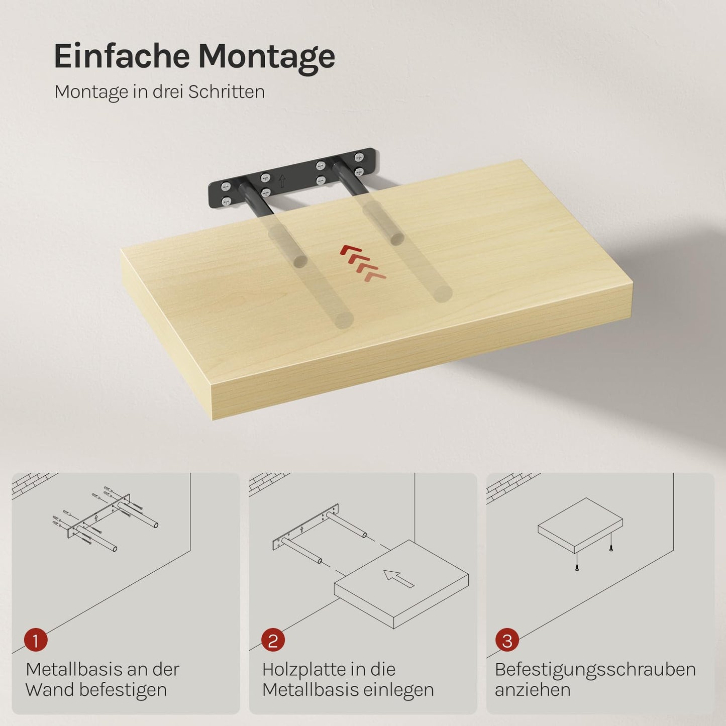WOLTU RG9372kei Wandregal – MDF mit PVC-Furnier – Eiche gelb – 40 x 22,9 x 3,8 cm
