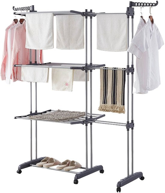 Vonia Trockenturm - Wäscheständer - Wäscheständer - Wäscheturm doppelt - 3 Lagen - faltbar - 150 x 50 x 171 cm - Grau