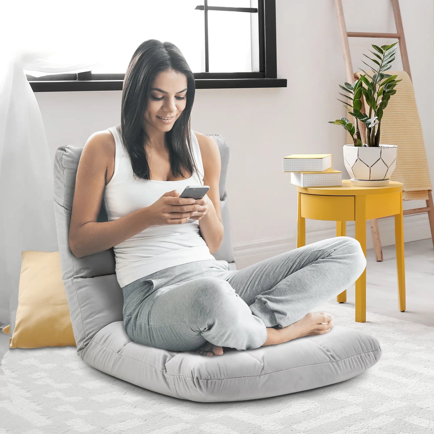 HOMCOM Klappbarer 3-in-1-Bodenstuhl mit verstellbarer Rückenlehne - Grau - 55B x 71T x 53,5H cm