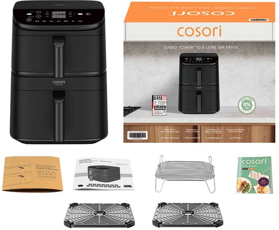 Cosori CAF-DC121-AEUR Doppel-Heißluftfritteuse, 10,8 l, freistehend, 2630 W, schwarz