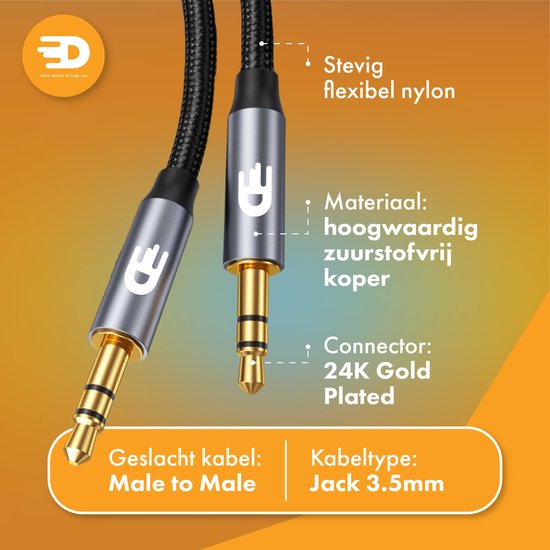 Drivv. AUX-Kabel 3,5 mm - Audiokabel - vergoldet - Stecker zu Stecker - Silber - 2 Meter