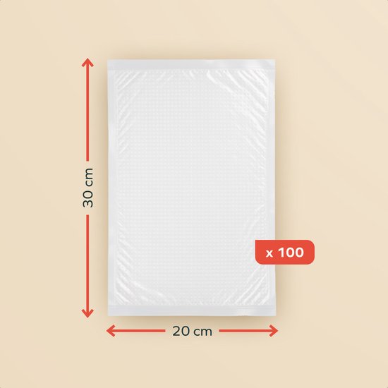 KitchenBrothers Vakuumbeutel – 100 Stück – 20 x 30 cm – BPA-frei – Vakuumbeutel für Lebensmittel – Sous-vide-Beutel – Für Vakuumiergeräte