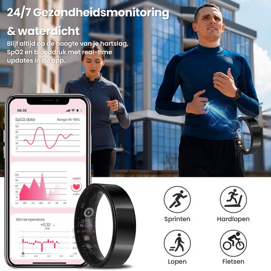 Smart Ring - Größe 7 - für Frauen und Männer - Activity Tracker - Wearables - Schwarz - von Saaf