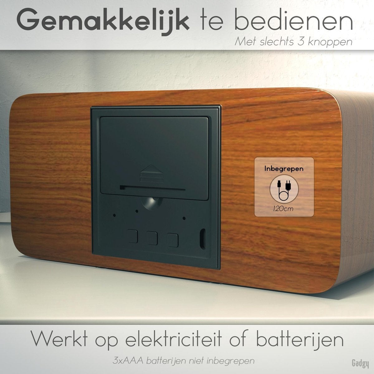 Gadgy Digitaler Wecker mit drahtlosem Ladegerät - Wecker aus Holz - Tischuhr - Wecker mit Temperatur, Datum und Uhrzeit