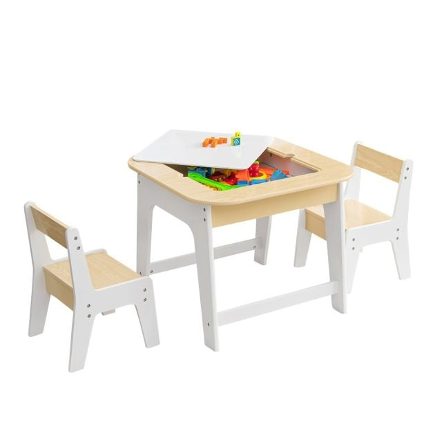 Coast Kindertisch mit 2 Stühlen 3 TLG Kinderstuhlgruppe Holz mit doppelseitiger Tischplatte