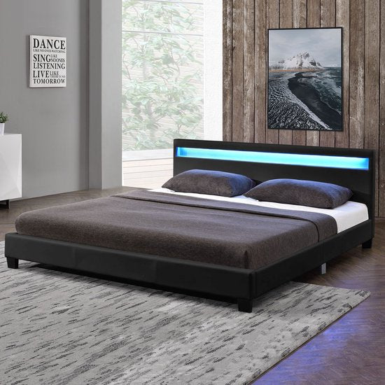 Polsterbett Paris - 140 x 200 cm - Schwarz - LED-Beleuchtung