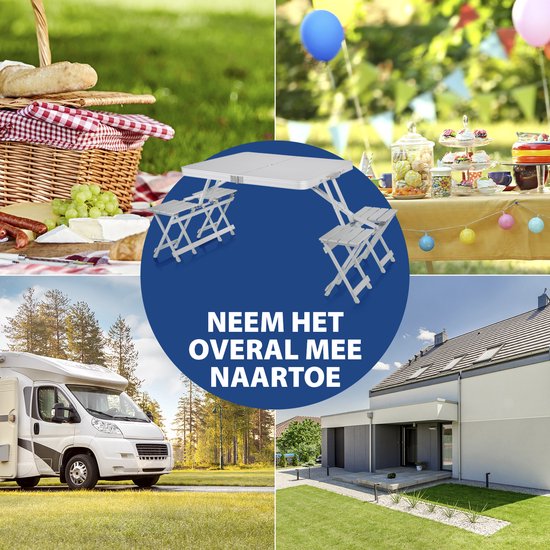 Campart Campingtisch TA-0875 – Picknicktisch-Set für 4 Personen – Zusammenklappbarer und leicht zu transportierender Picknicktisch – Wetterfest – Weiß