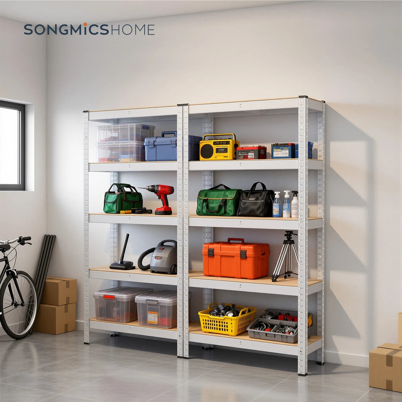 Joyfurnos Aufbewahrungsregal, 2er-Set – Silber – 5 Einlegeböden pro Regal – 650 kg pro Regal – Montage ohne Schrauben – 75 x 30 x 150 cm